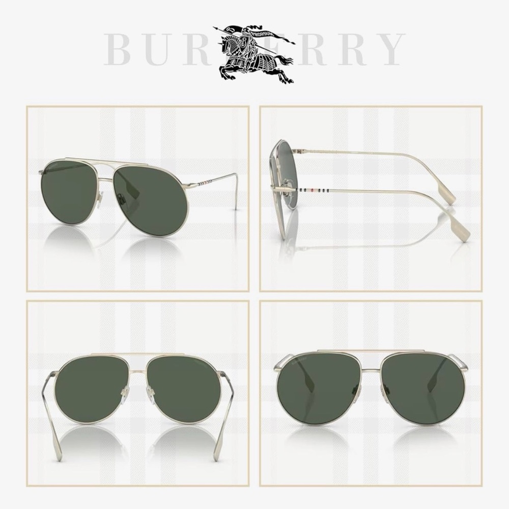 Burberry Gold and Green Aviator Sunglasses - Picture 2 of 6